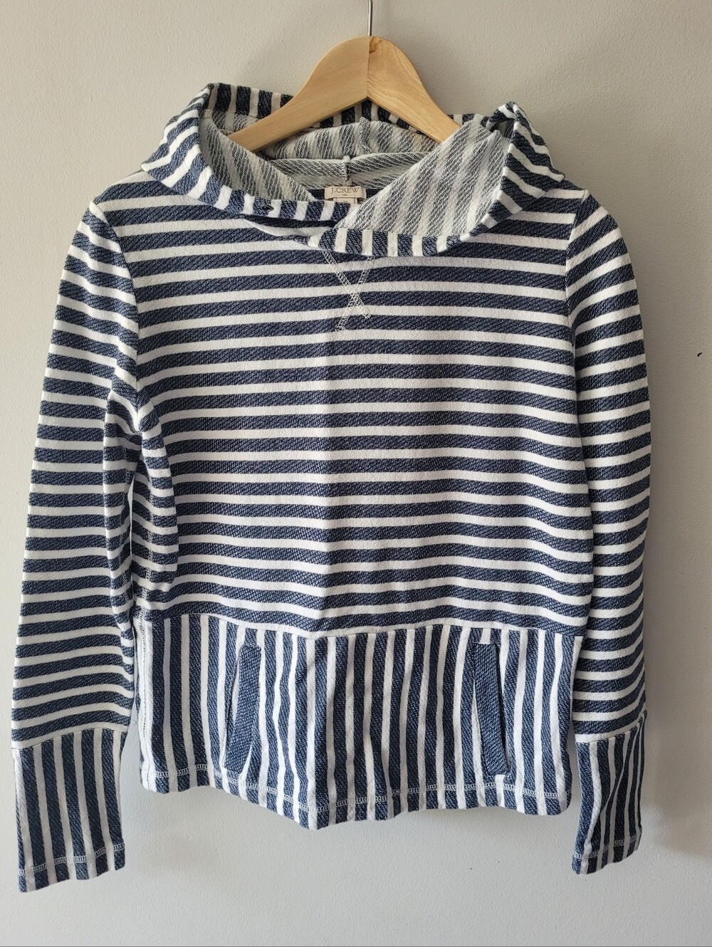 J.Crew Nautical Striped Pullover Hoodie, Extra Small, Navy And White